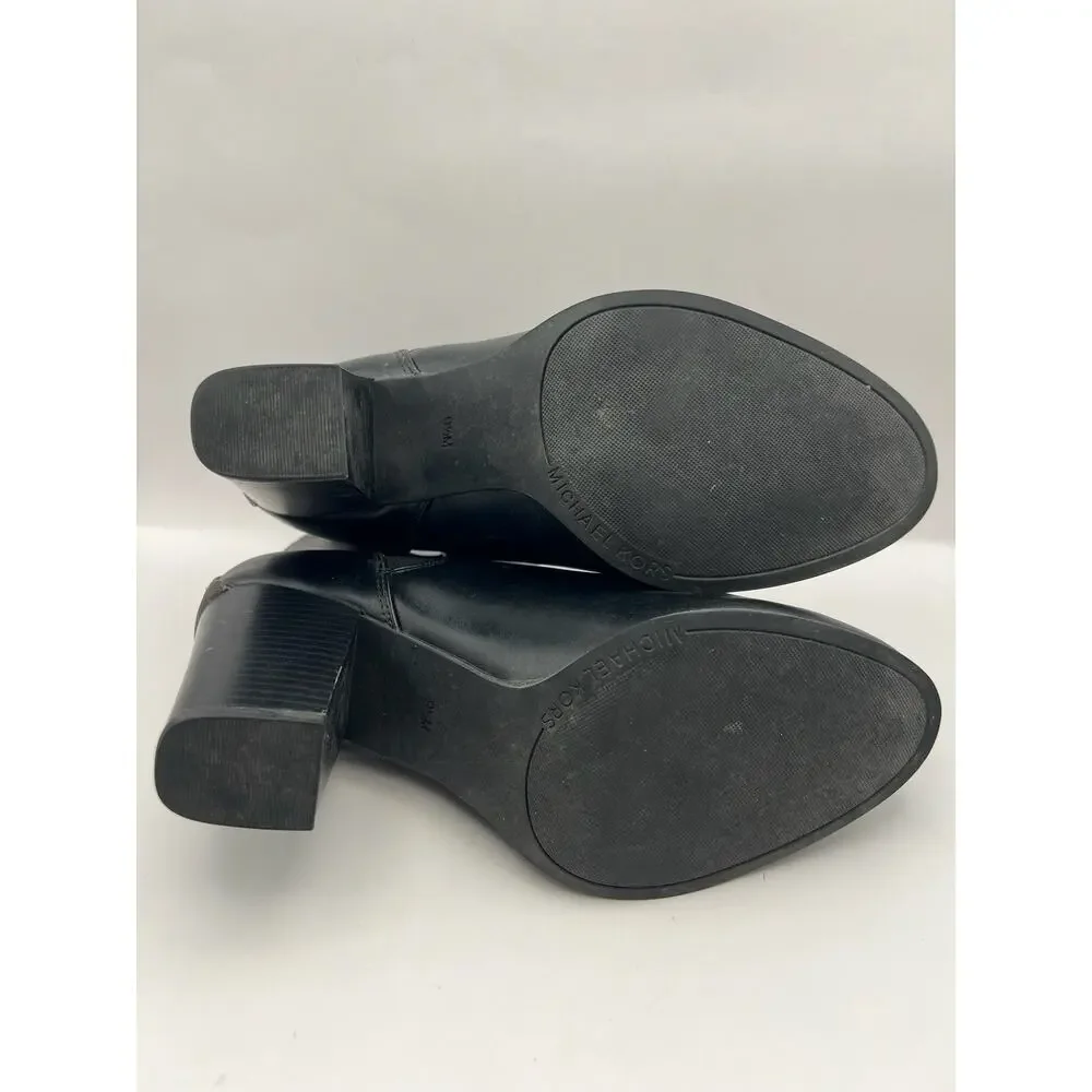 Michael Kors Evaline Heeled Black Leather Bootie Women Size 9.5